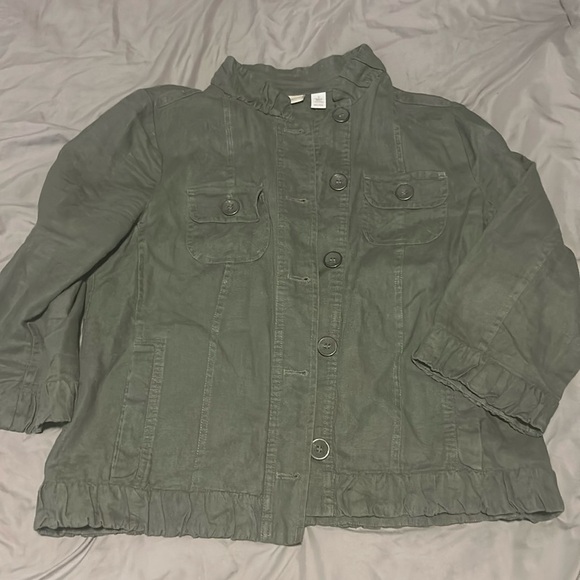 Chico’s Button Front Jacket with 3/4 Length Sleeves Size 1 Medium
Olive Green - Picture 1 of 4